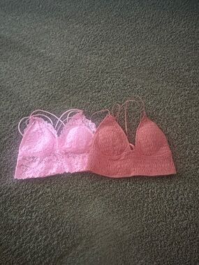 PINK Victoria's Secret Lace & Smocked Bralette Set - Light Pink & Rose